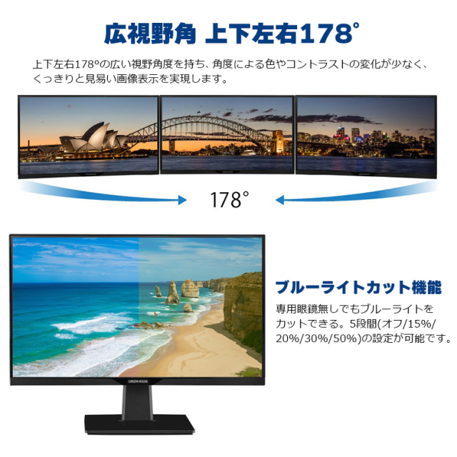 21.5型ワイドフルHD対応 LED液晶ディスプレイ GH-LCW22P-BK
