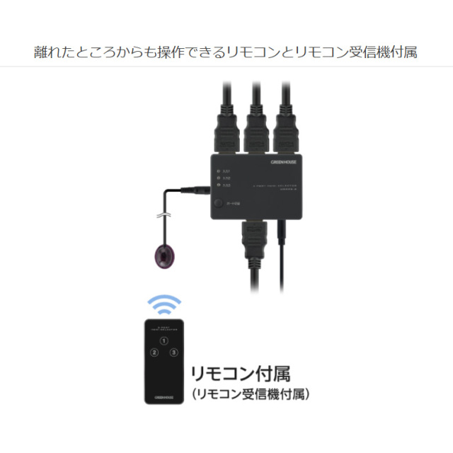 3ポート HDMIセレクタ 3入力1出力 リモコン付 4K WQHD 手動切替