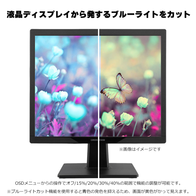 モニター 17インチ 17型スクエア 低消費電力 5年間 上下160°左右170°広視野角 高画質 HDMI アナログRGB アーム取付可能 VESA スピーカー搭載 アダプタレス グリーンハウス GH-LCS17D