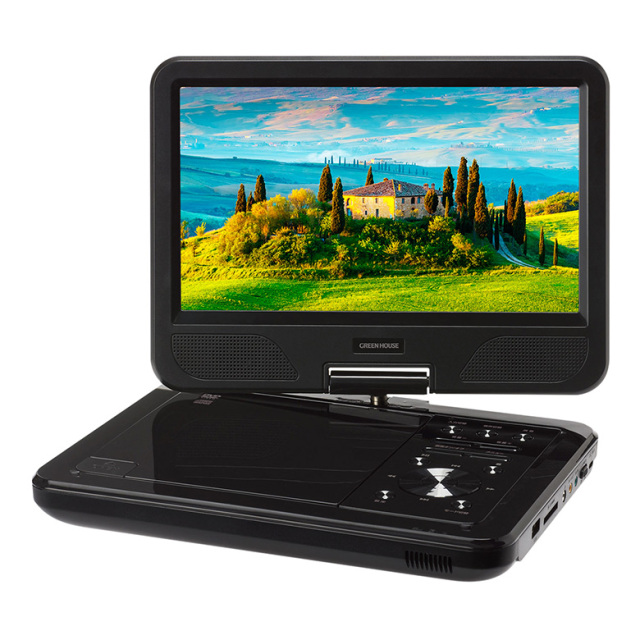 ポータブルDVDプレーヤー 10.1型ワイド USBメモリー バッテリー内蔵 SDカード 車載 車 車内 ヘッドレスト取り付け dvdプレーヤー USBシガーソケットアダプタ キッズ ベビー 子ども GH-PDV10P-BK グリーンハウス