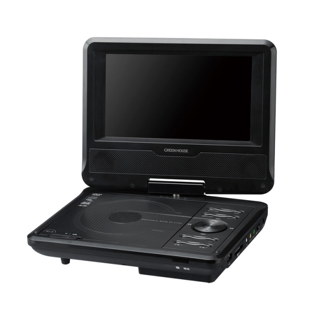 【数量限定】7型ワイド ポータブルDVDプレーヤー 乾電池対応 約4時間 持ち運び コンパクト 車内 屋外でも 簡単操作 DVD CD 再生 映像 映画 学習用 音楽 GH-PDV7BCL2-BK