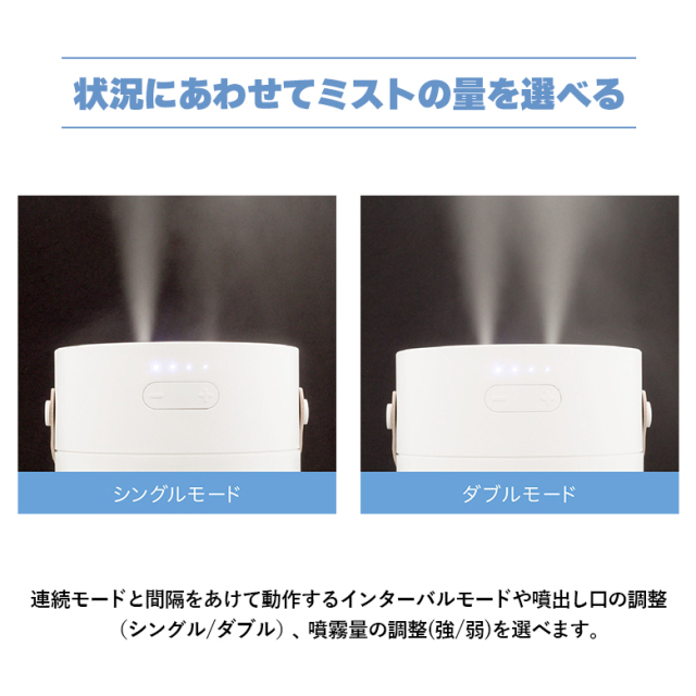 加湿器 超音波式 バッテリー内蔵 ポータブル アロマディフューザー 大容量 1.1l ミスト アロマ加湿器 静音 GH-PHLB-WH