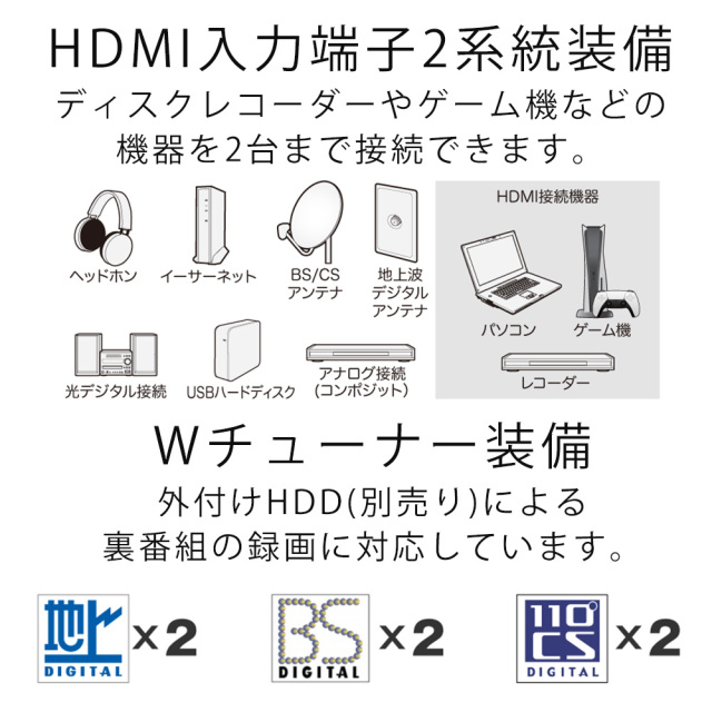 アウトレット品】32型液晶テレビ HD Wチューナー 広視野角パネル HDMI