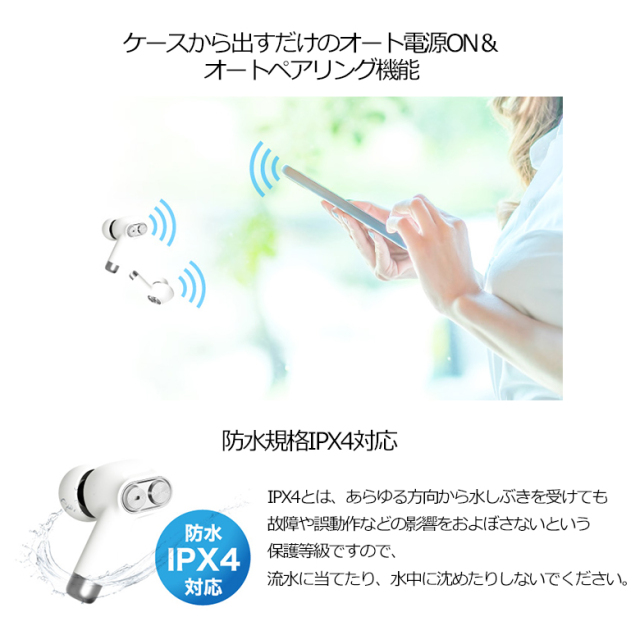 ワイヤレスイヤホン Bluetooth5.3 高音質 AAC ヘッドセットマイク内蔵 イヤフォン オートペアリング 片耳 軽量 タッチ式 センサー グリーンハウス GH-TWSP-WH