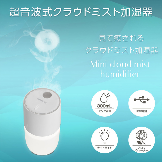 超音波式クラウドミスト加湿器 超音波式 USB加湿器 ナイトライト