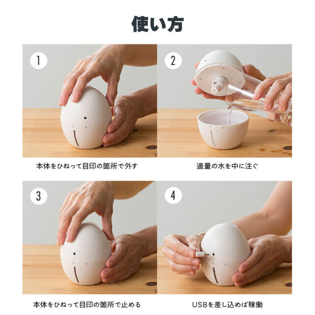 専用　BALMUDA 置き型加湿器 12V タマゴ型USB加湿器 超音波式 卓上 持ち運び アロマウォーター 小型