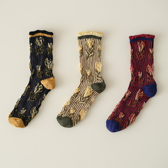 フラワー ソックス　ネイビー