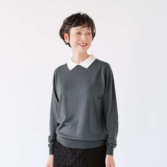 クレリック　ポロニット　長袖　グレー／ホワイト