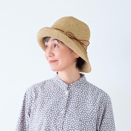 ささ和紙の手編み帽子　キャメル