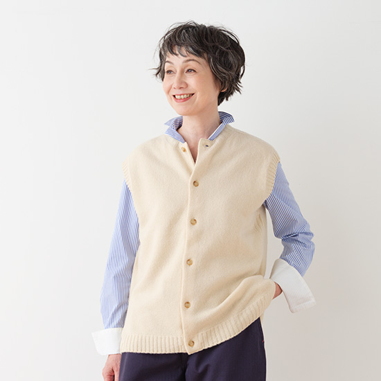 ソフトウール前あきベスト　オフホワイト