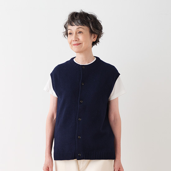 ソフトウール前あきベスト　ネイビー