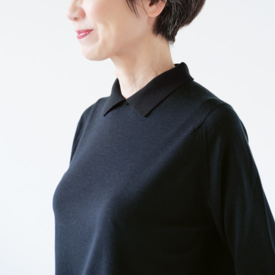 クレリック　ポロニット　長袖　ネイビー／ブラック