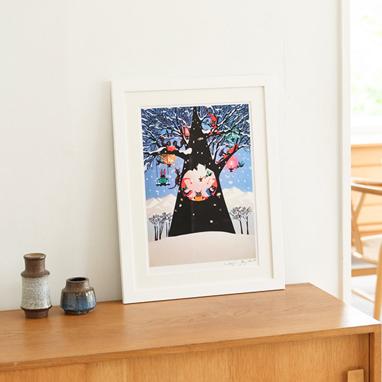藤城清治ジクレー版画 「雪の中の木の遊び」