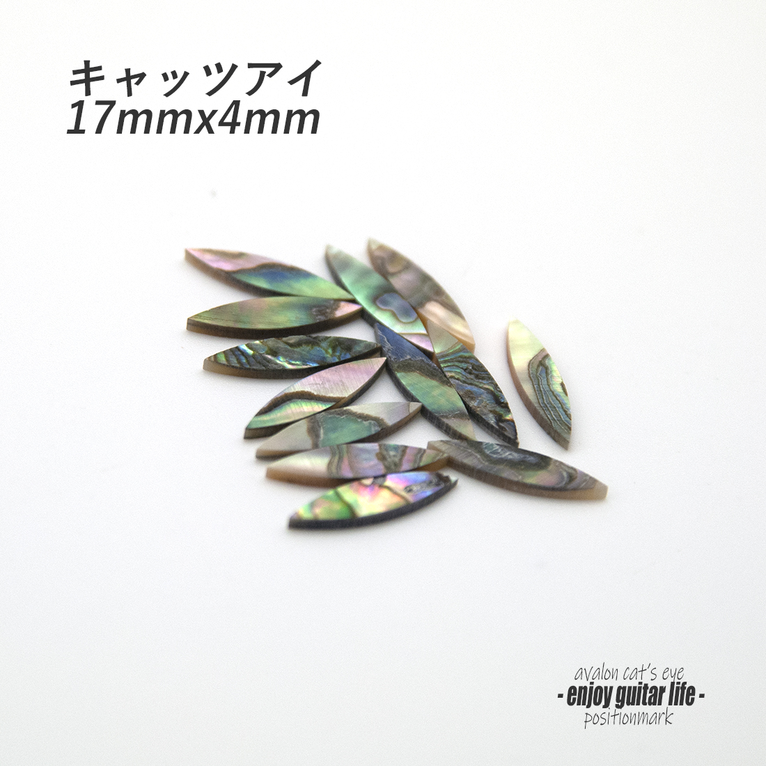【ポジションマーク】メキシコ貝  キャッツアイ大 ばら売り 17mmx4mm 121F 厚さ2mm 装飾用  外観整備 アクセント クラフト リペア製作系 メンテナンス 修理補修 ビルド ＜送料200円ポスト投函＞#6843