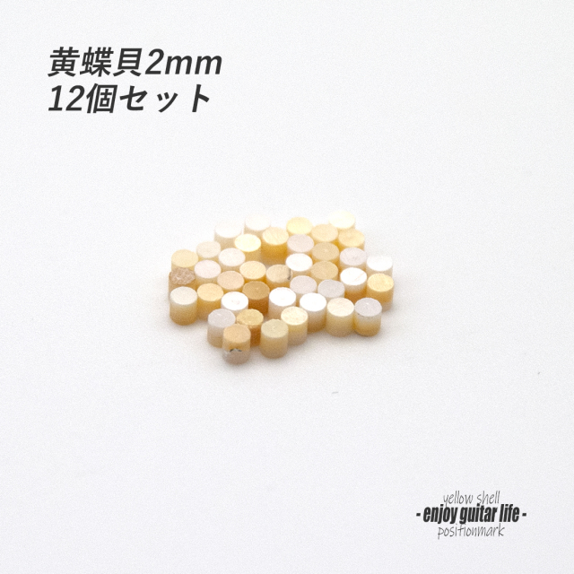 【ポジションマーク】黄蝶貝 丸2mm 12個セット 厚さ2mm 装飾用 アクセント クラフト リペア製作系 メンテナンス 修理補修  ＜送料200円ポスト投函＞#6856