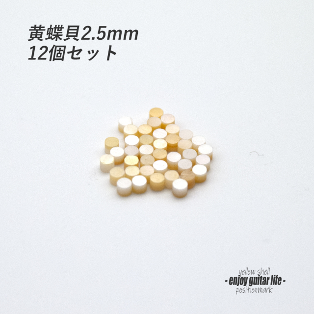 【ポジションマーク】サイドポジション 黄蝶貝 2.5ｍｍ丸 12個セット 厚さ2mm 装飾用 アクセント クラフト オリジナル リペア製作系 メンテナンス ＜送料200円ポスト投函＞#6868