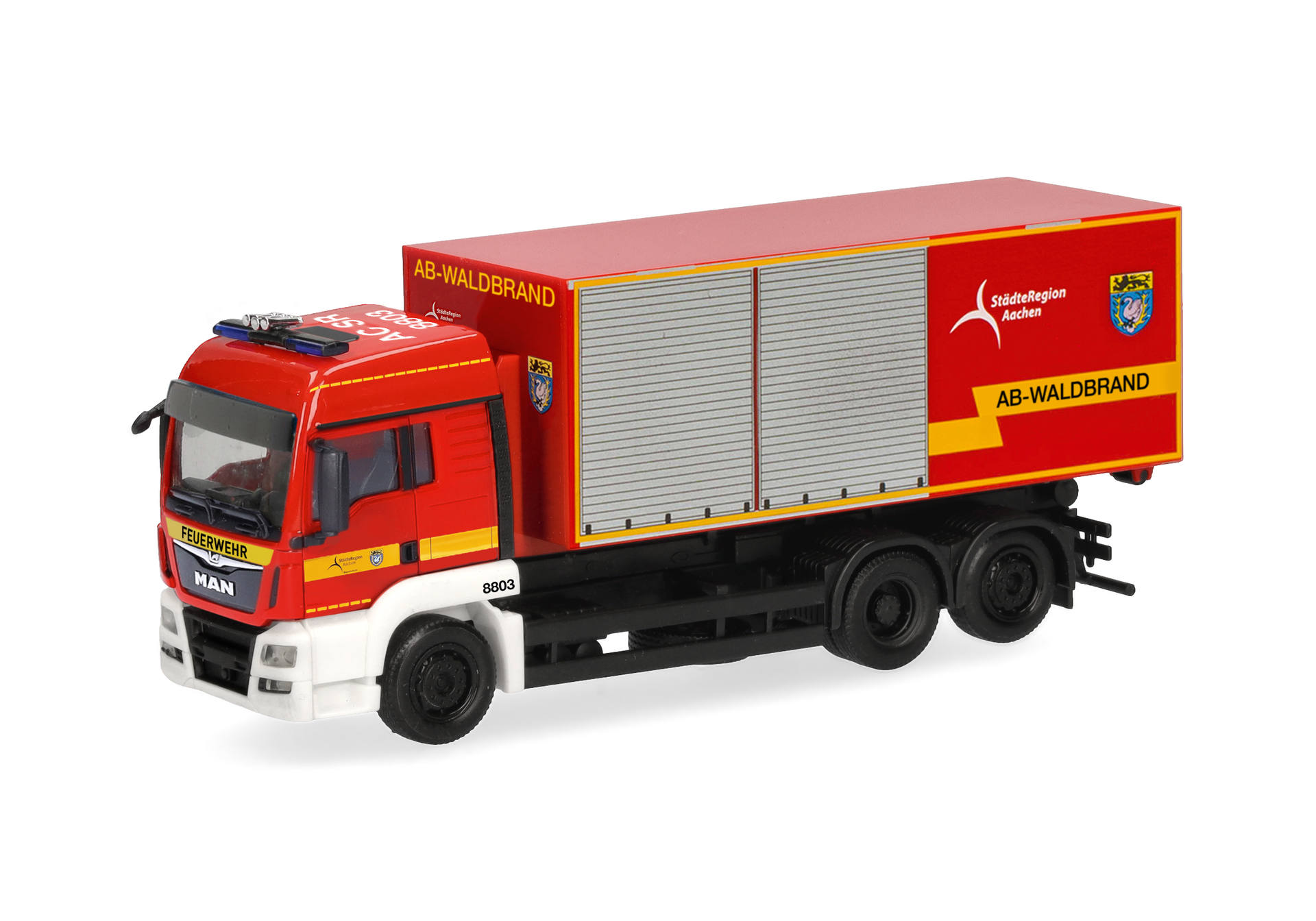 [予約]herpa Cars&Trucks 1/87 (プラスチック製) MAN TGS LX ロールオフコンテナトラック 山火事用コンテナ付 "アーヘン市広域消防局"