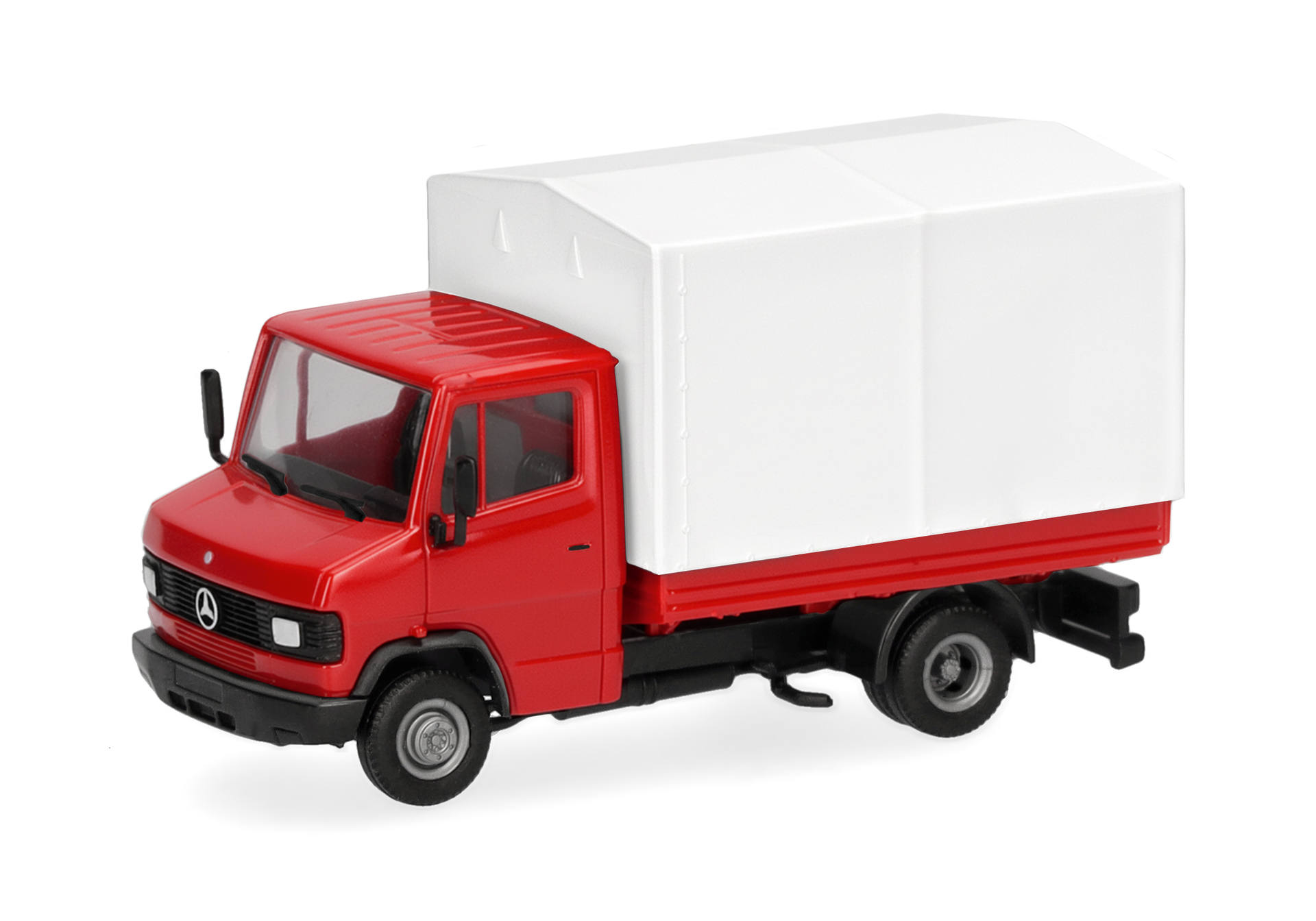 [予約]herpa Cars&Trucks 1/87 (プラスチック製) メルセデスベンツ T2 ターポリン付トレーラートラック レッド/ホワイト
