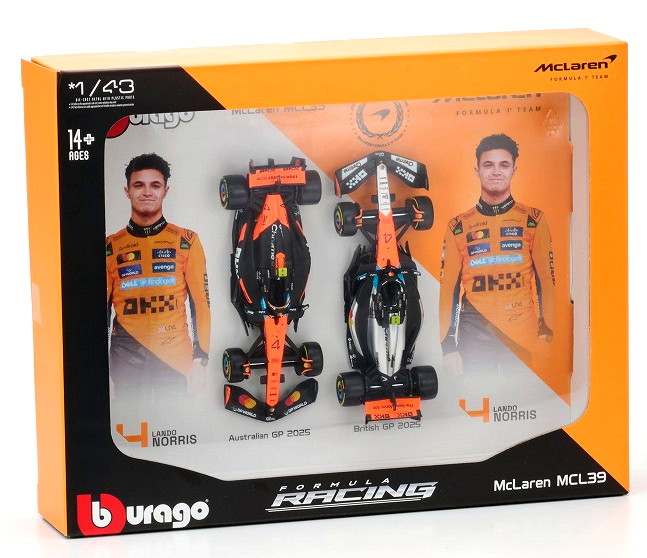 [予約]BURAGO(ブラーゴ) 1/43 (ダイキャスト製) マクラーレン F1 チーム MCL39 2025 No,4 L.ノリス  オーストラリアGP/イギリスGP 2台セット （ウインドウボックス）