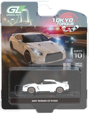 グリーンライト 1/64 (ダイキャスト製) Tokyo Torque Series 10 - 2007 Nissan GTR with Custom Wheels - Pearl White (New Tooling)