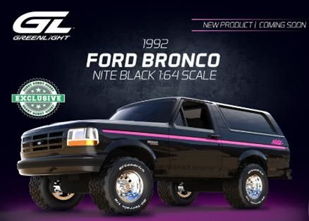 [予約]グリーンライト 1/64 (ダイキャスト製) 1992 Ford Bronco - Black Nite