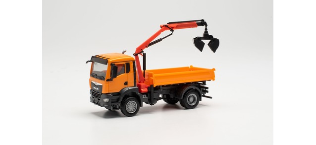 herpa Cars&Trucks 1/87 MAN TGS NN three way tipper with cramshell grab オレンジ