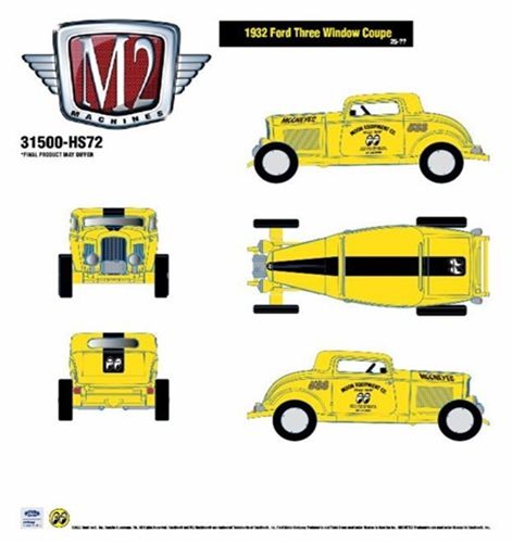 M2 Machines 1/64 (ダイキャスト製) 1932 Ford Three Window Coupe - Mooneyes