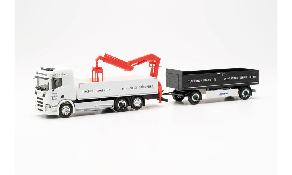herpa Cars&Trucks 1/87 スカニア CR 20 ND フラットベッドトレーラー 積載クレーン付 “Gebrüder Melmer”