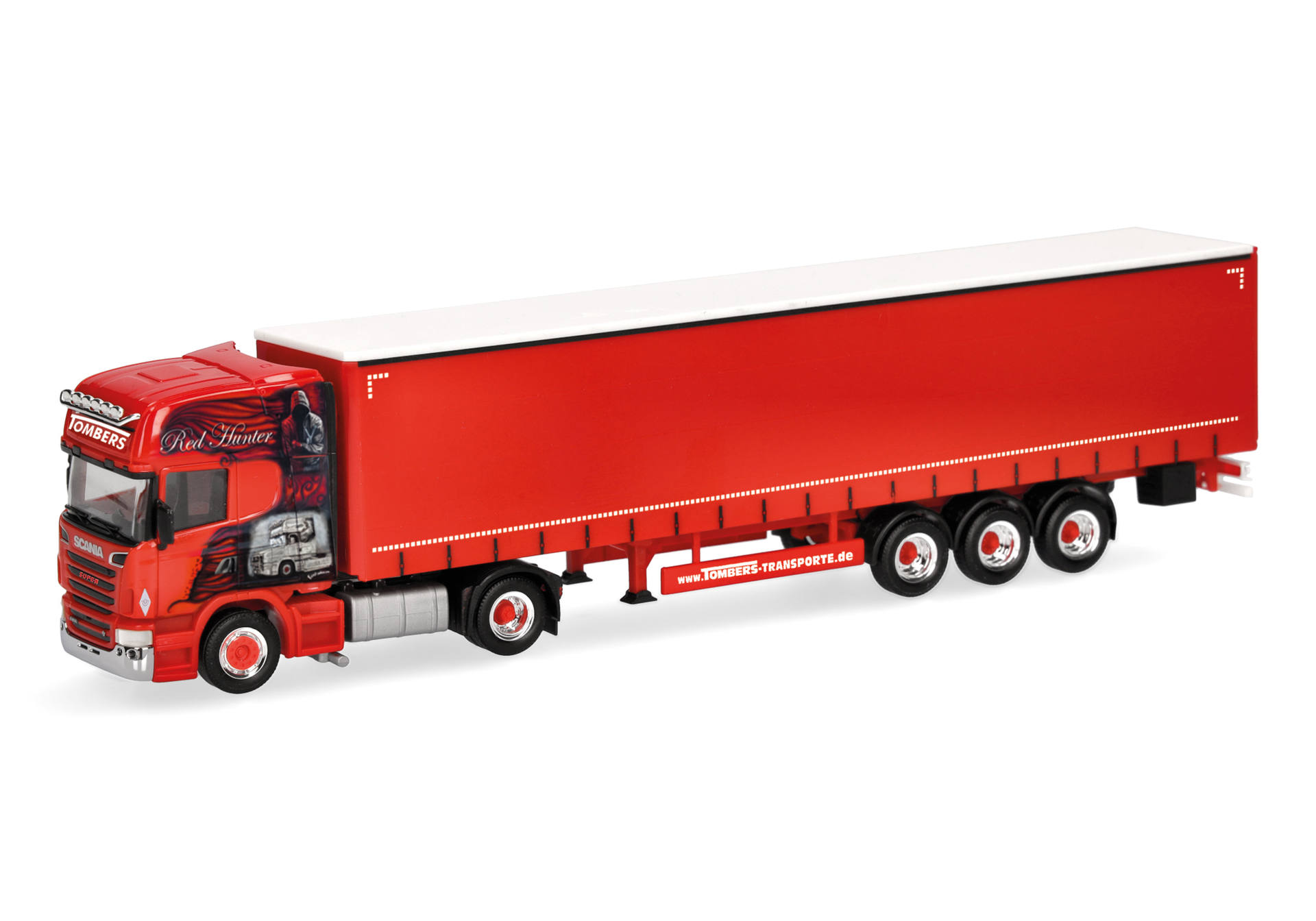 [予約]herpa Cars&Trucks 1/87 (プラスチック製) スカニア R 09 トップライン カーテンキャンバスセミトレーラー "Ralf Tombers/Red Hunter"