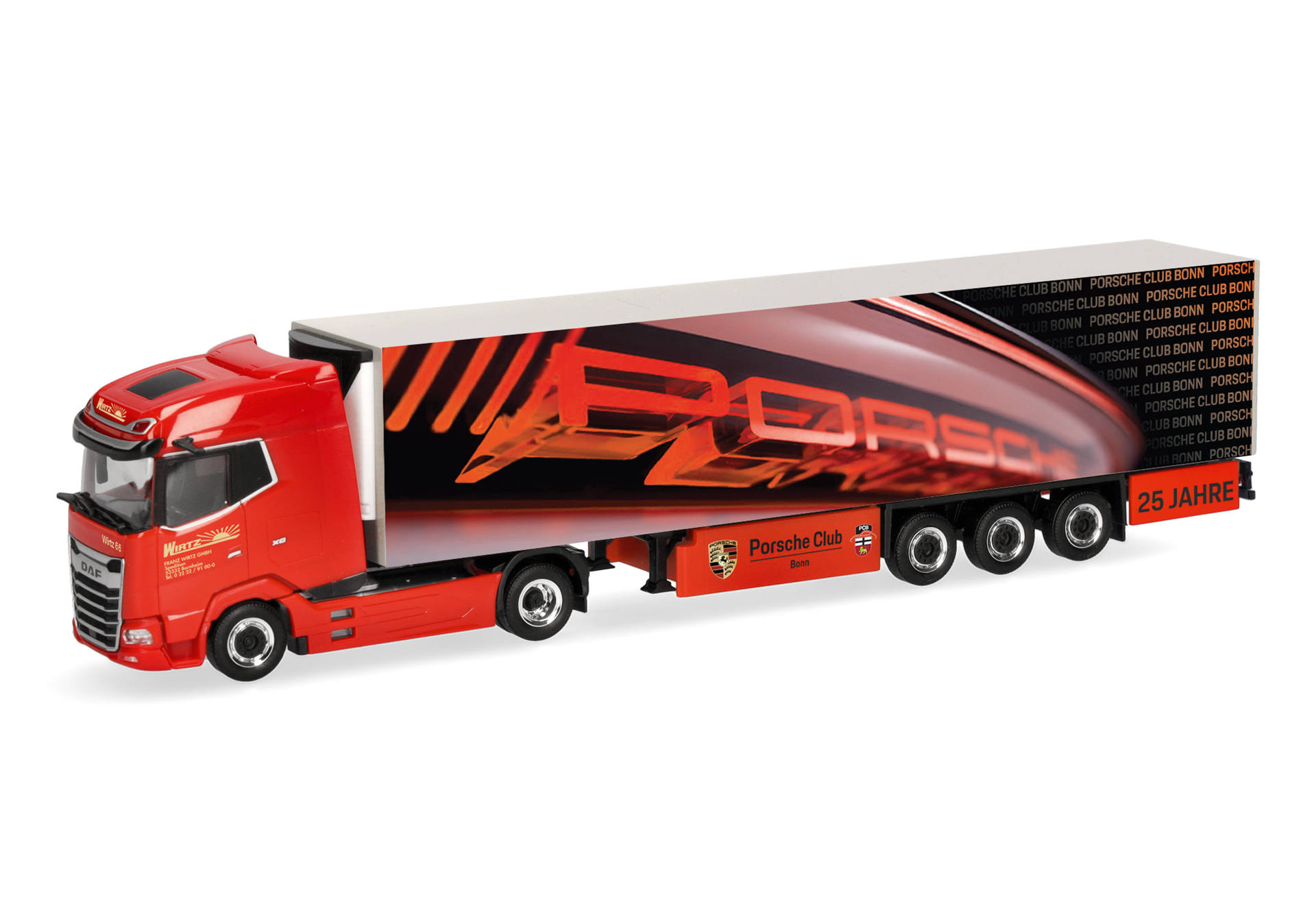 [予約]herpa Cars&Trucks 1/87 (プラスチック製)  DAF XG 冷蔵ボックスセミトレーラー "Wirtz Freight Forwarding / 25 Years of the Porsche Club Bonn"