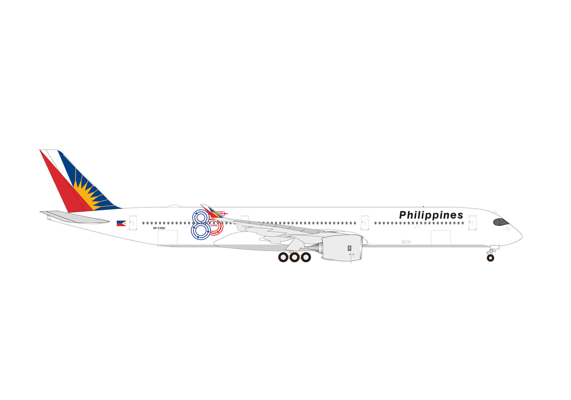 [予約]herpa wings 1/500 (ダイキャスト製) A350-1000 フィリピン航空  "85 Years" RP-C3510