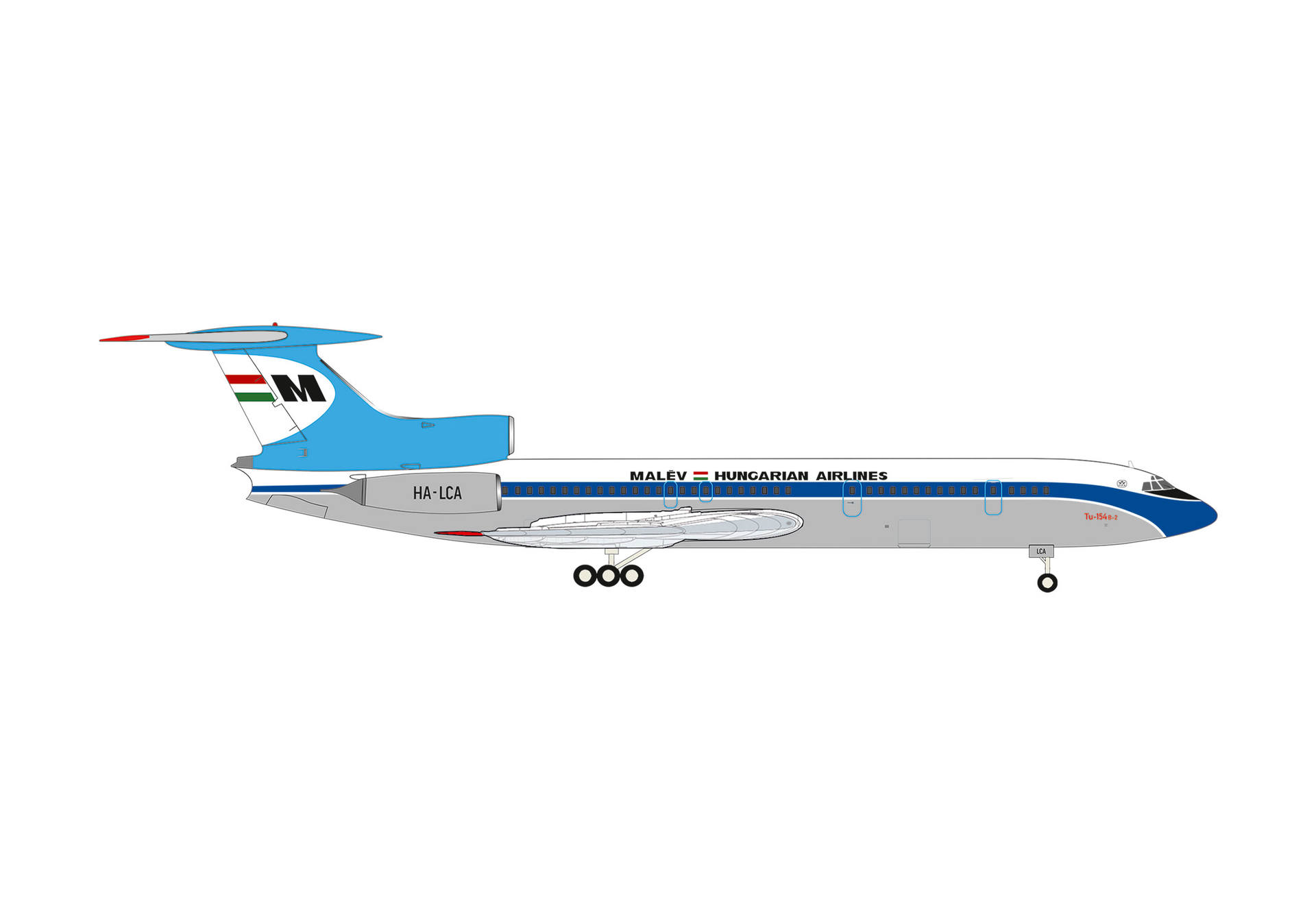 [予約]herpa wings 1/200 (ダイキャスト製) 1/200 TU-154B-2 マレーヴ・ハンガリー航空 "Dr. F?l?p Andr?s" HA-LCA