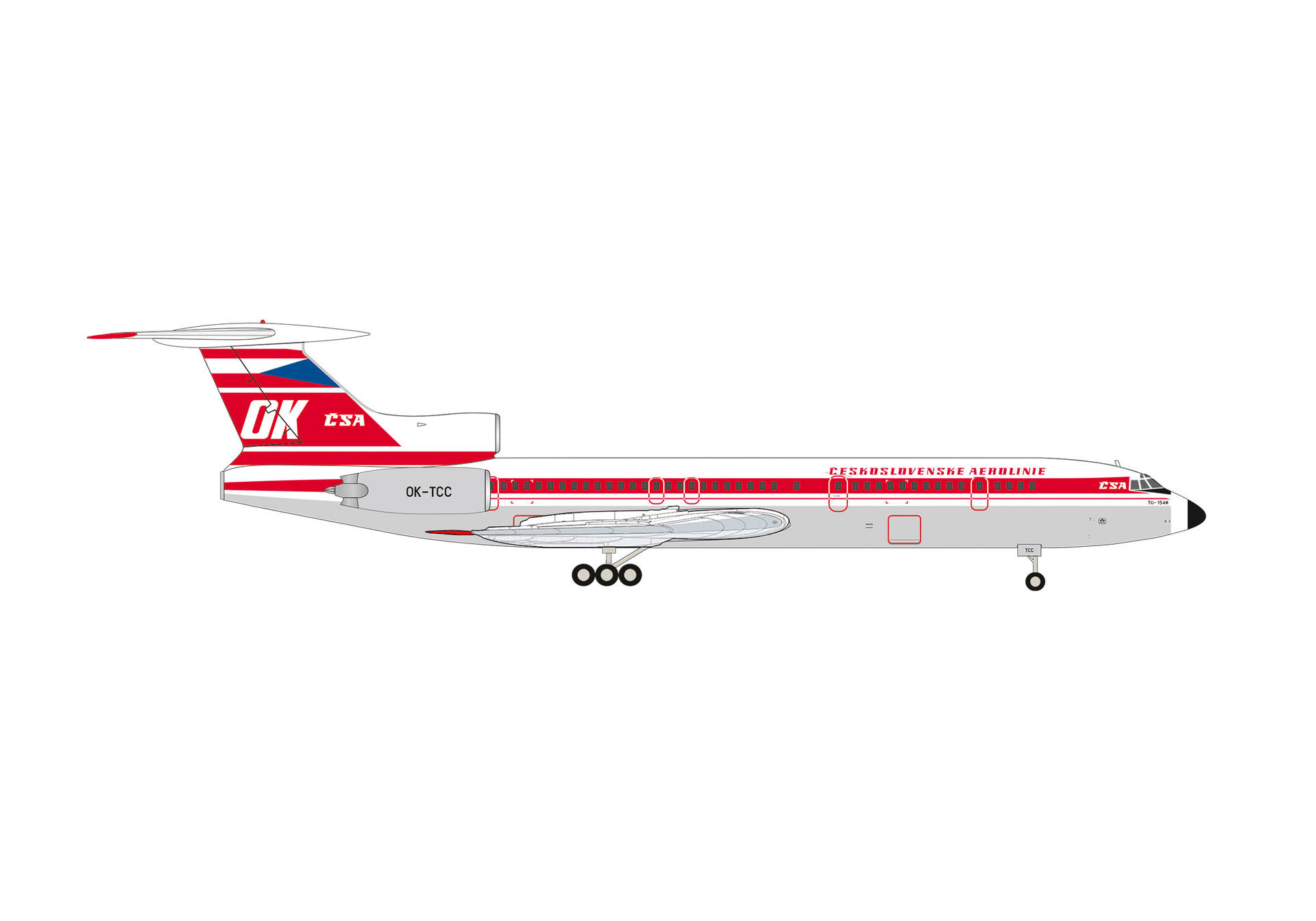 [予約]herpa wings 1/200 (ダイキャスト製) 1/200 TU-154M チェコ航空 "Teplice" OK-TCC