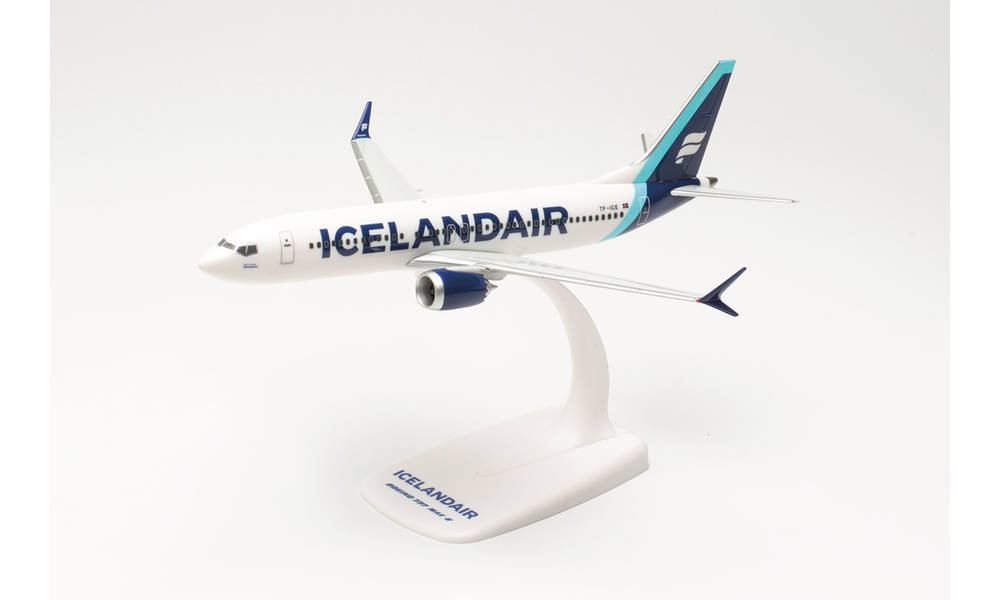 herpa wings 1/200 (プラスチック製) 737 Max 8 アイスランド航空 “J?kuls?rl?n” TF-ICE 新塗装 (cyan tail stripe) ※スナップフィット