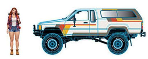 [予約]M2 Machines 北米限定 1/64 (ダイキャスト製) 1985 トヨタ トラック 4×4 キャンパーシェル ホワイト with キャンプガール フィギュア ※並行輸入品