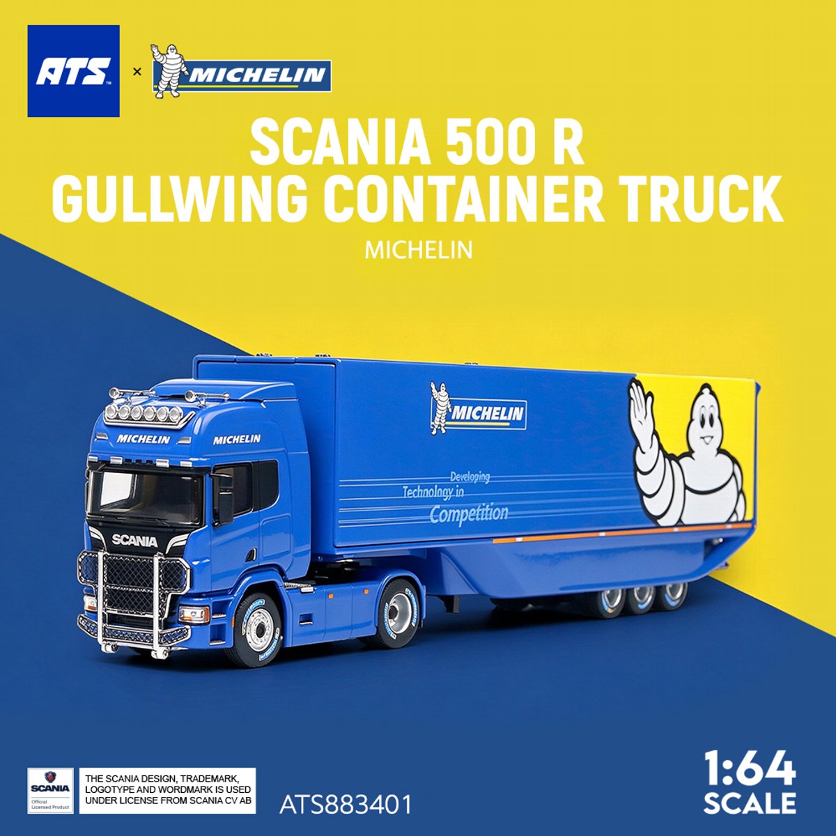 [予約]ATS MODELS 1/64 (ダイキャスト製) Scania 500 R ガルウイングコンテナトラック  Michelin