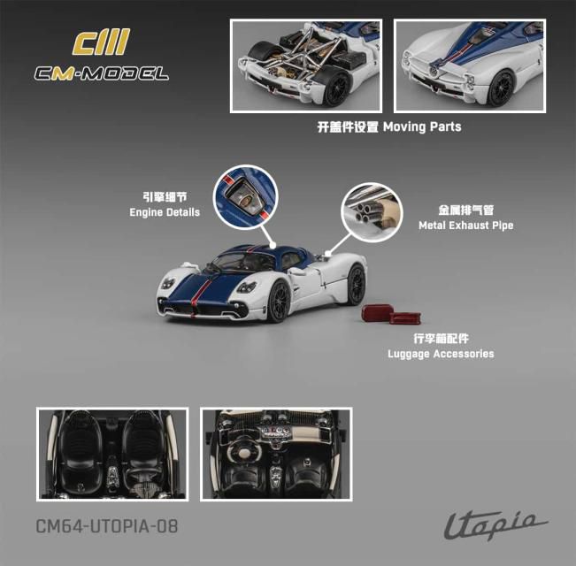 [予約]CM・MODEL(CMモデル) 1/64 (ダイキャスト製) Pagani ウトピア ビアンコベニー ブルーカーボン/ロッソモンツァストライプ