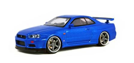 D MODEL 1/64 (ダイキャスト製) Nissan スカイライン R34 GT-R ブルー