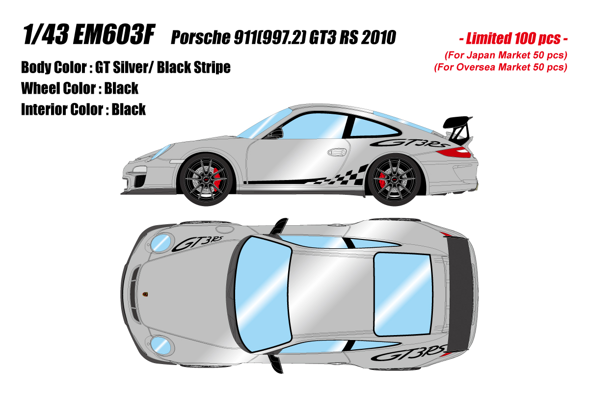 [予約]EIDOLON(アイドロン) 1/43 (レジン製) ポルシェ911(997.2) GT3 RS 2010 GTシルバーメタリック/ ブラックストライプ(限定100台)