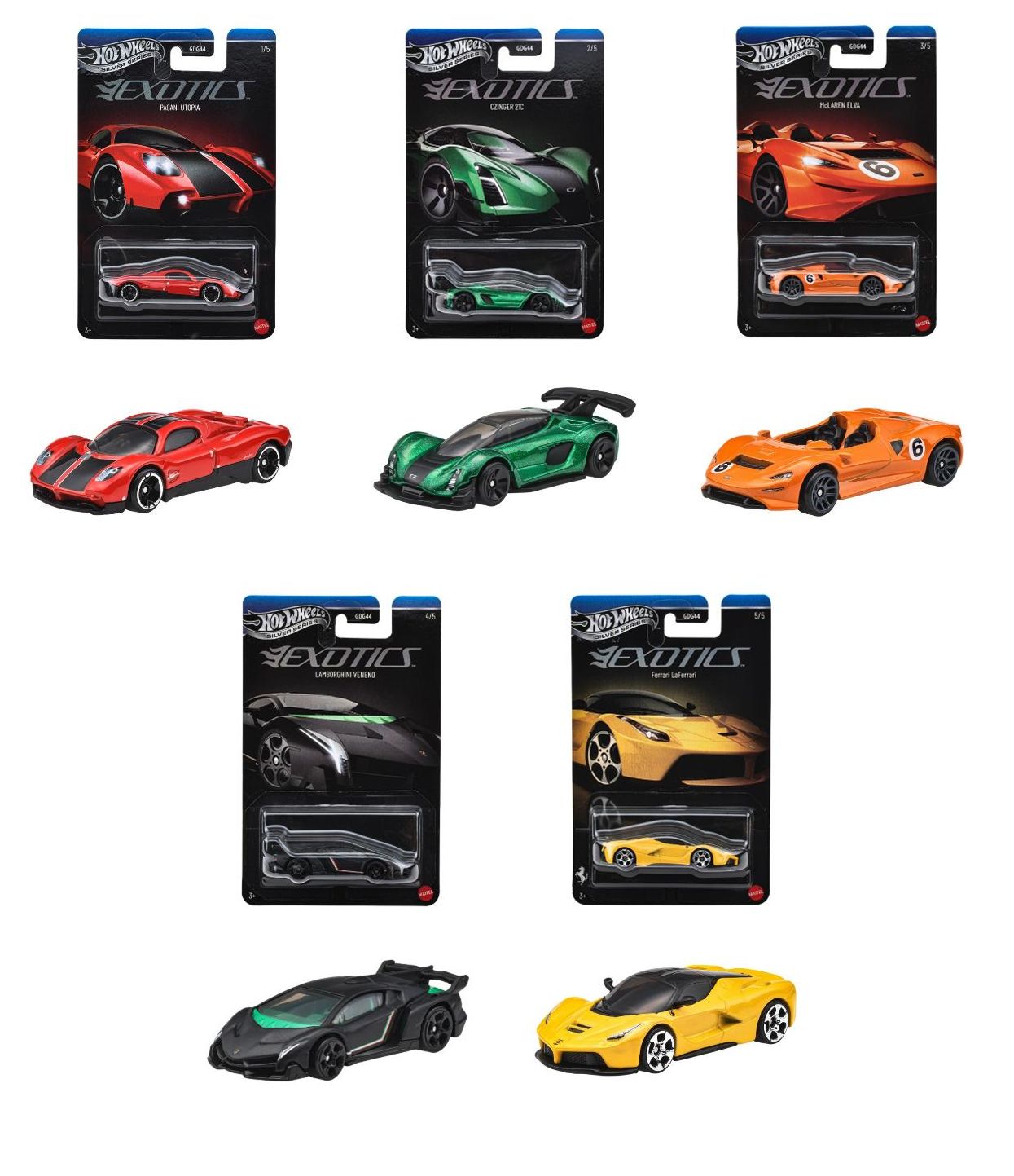 [予約]Hot Wheels 1/64 (ダイキャスト製) テーマオートモーティブ アソート - エキゾチックス