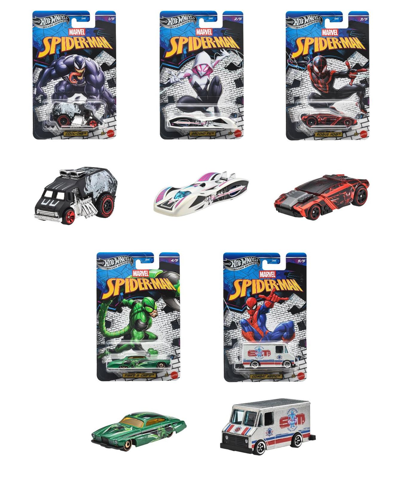 【未開封】Hot Wheels ミニカーセット スパイダーマン他 6個まとめ売り Hot Wheels (ダイキャスト製) エンターテイメントテーマ アソート
