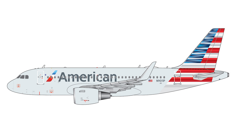 [予約]Gemini Jets 1/400 (ダイキャスト製) A319-100 アメリカン航空 N9011P