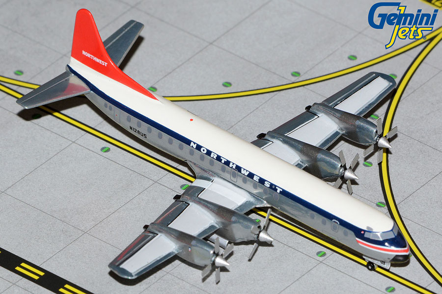 Gemini Jets 1/400 (ダイキャスト製) L-188C ノースウエスト航空 A/L N128US polished belly