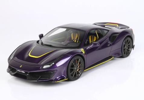 [予約]BBR MODELS 1/18 (ダイキャスト製) Ferrari 488 Pista - metal diecast - full open Violet Hong Kong with yellow accents - POLYFOAM PACK