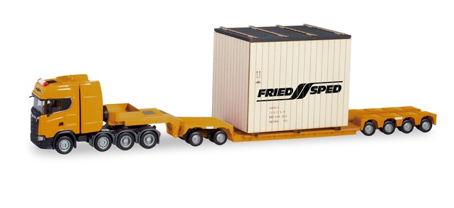 Herpa Cars Trucks 1 87 スカニア Cs 低床 ローダトレーラー コンテナ積載車 Friedsped ガリバー