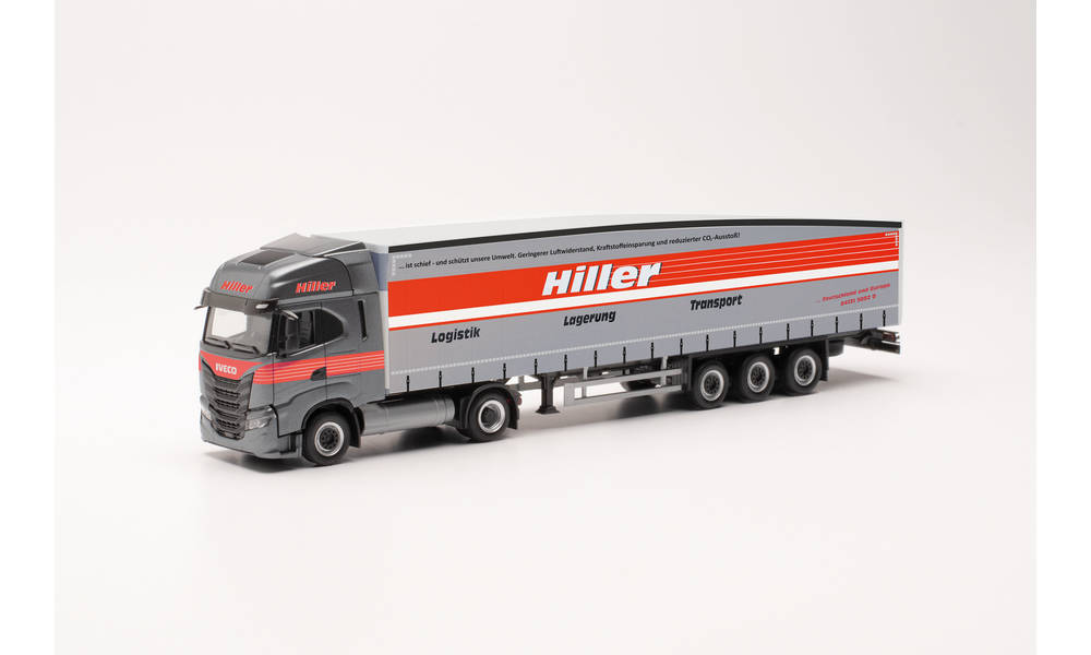 herpa Cars&Trucks 1/87 イベコ S-Way Schmitz Ecoflex セミトレーラー “Hiller Logistik”