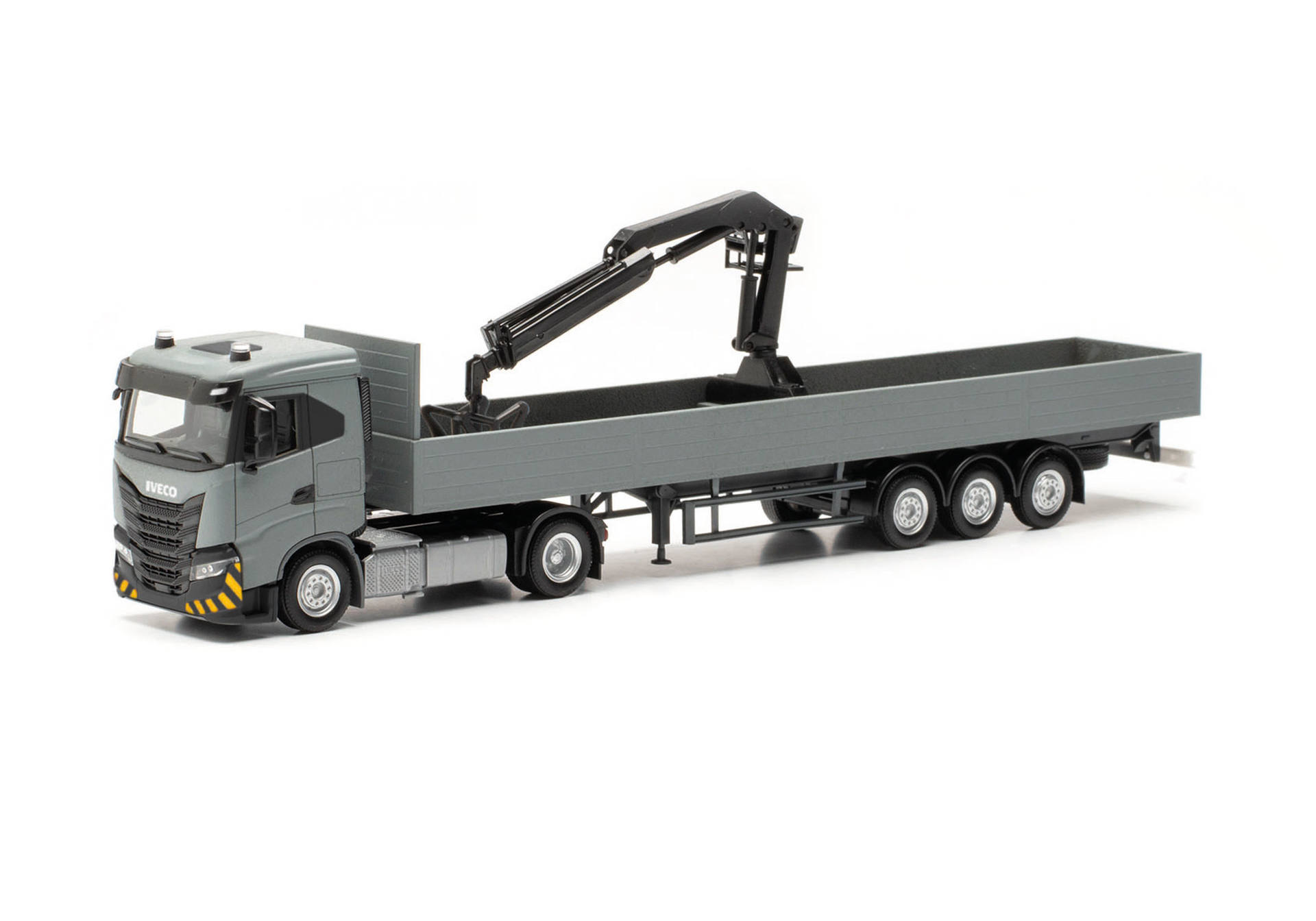 herpa Cars&Trucks 1/87 イベコ S-Way ND フラットベッドセミトレーラー クレーン付 グレー/イエロー
