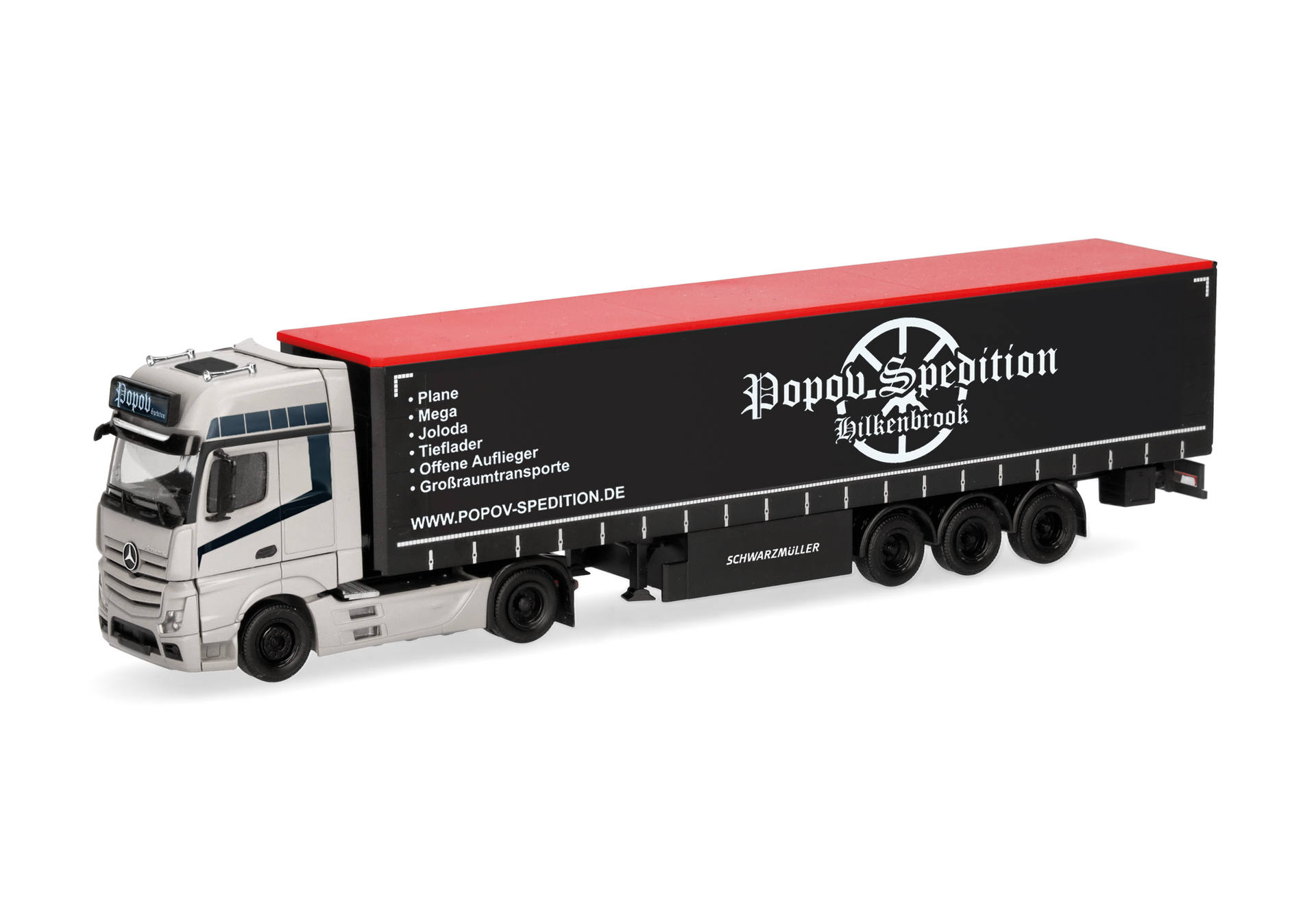 herpa Cars&Trucks 1/87 (プラスチック製) メルセデスベンツ Actros L ギガ スペースカーテンキャンバスセミトレー ラー "Popov Spedition"