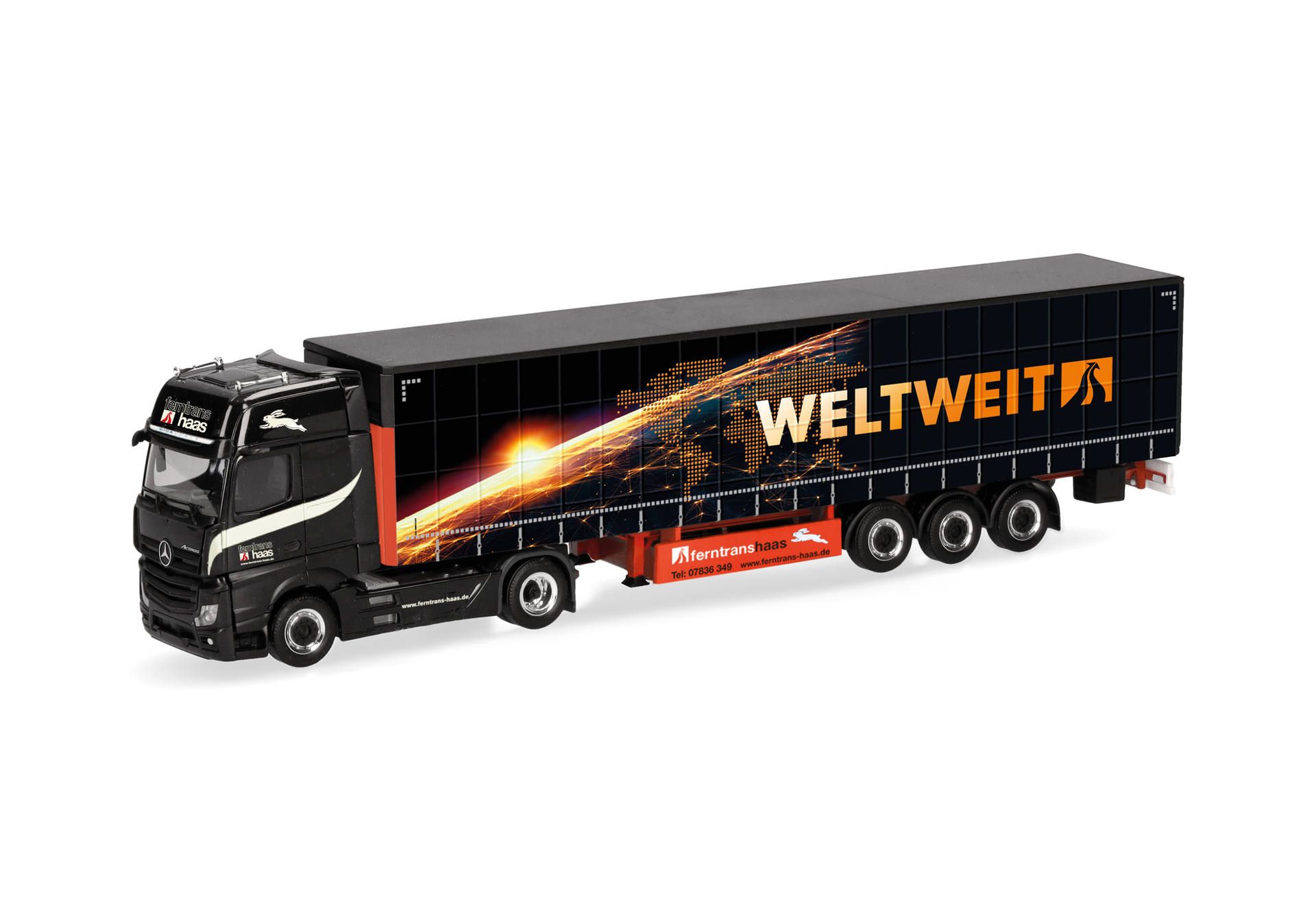 herpa Cars&Trucks 1/87 (プラスチック製) メルセデスベンツ アクトロス L'18 ギガスペース カーテンキャンバスセミトレーラー "Ferntrans Haas/worldwide"