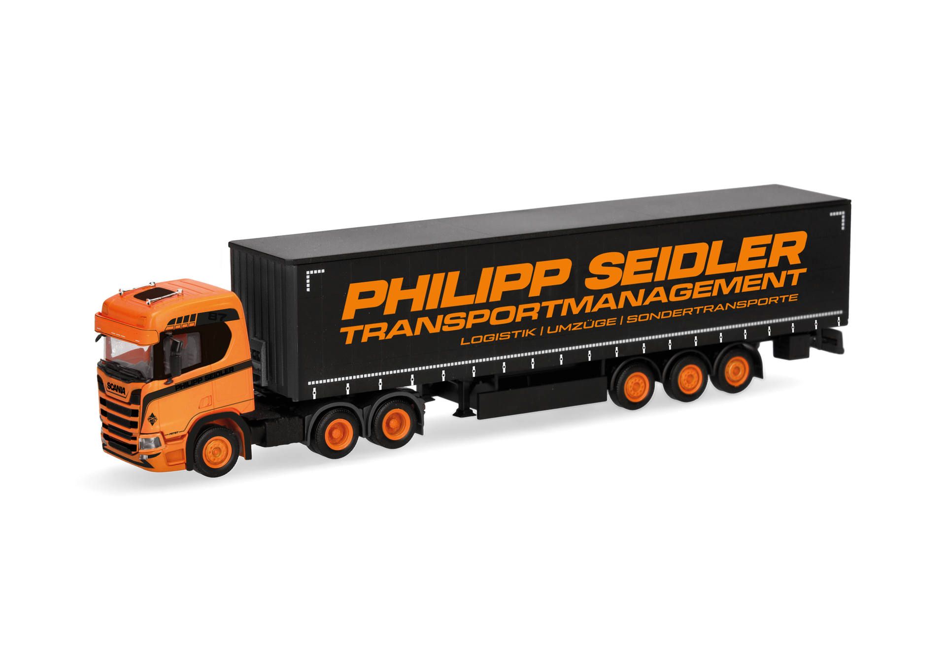 [予約]herpa Cars&Trucks 1/87 (プラスチック製) スカニア CR 20 NDカーテンキャンバスセミトレーラー "Philipp Seidler"